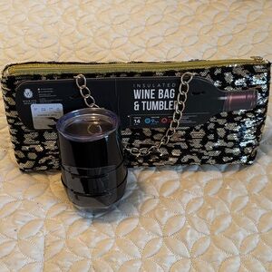 Wine Bag & Tumbler Set - Black and Gold NWT